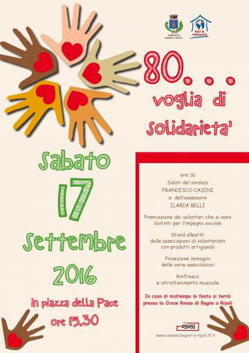 80 voglia di solidarietà: appuntamento sabato 17 settembre, ore 15.30