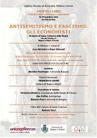 Oratorio di Santa Caterina delle Ruote, 30 novembre 2016, h 19-21: “Antisemitismo e fascismo: gli economisti”
