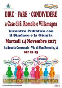“Dire Fare Condividere”, domani sera assemblea con i cittadini di Case di San Romolo e Villamagna “Dire Fare Condividere”, domani sera assemblea con i cittadini di Case di San Romolo e Villamagna